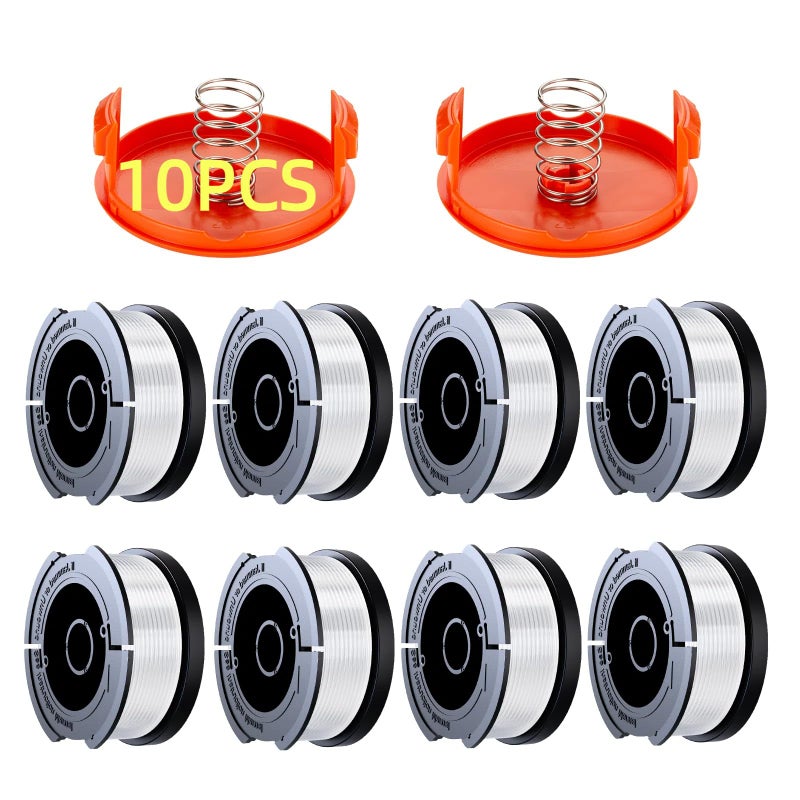 EVENTRONIC 10 Pack Weed Eater String Compatible with Black+Decker, AF-100 0.065" Weed Wacker String Refill 240ft Automatic Feed String Trimmer Replacement Spool Line for Black&Decker(8 Spool+2 Cap+2 Spring) - Image 1